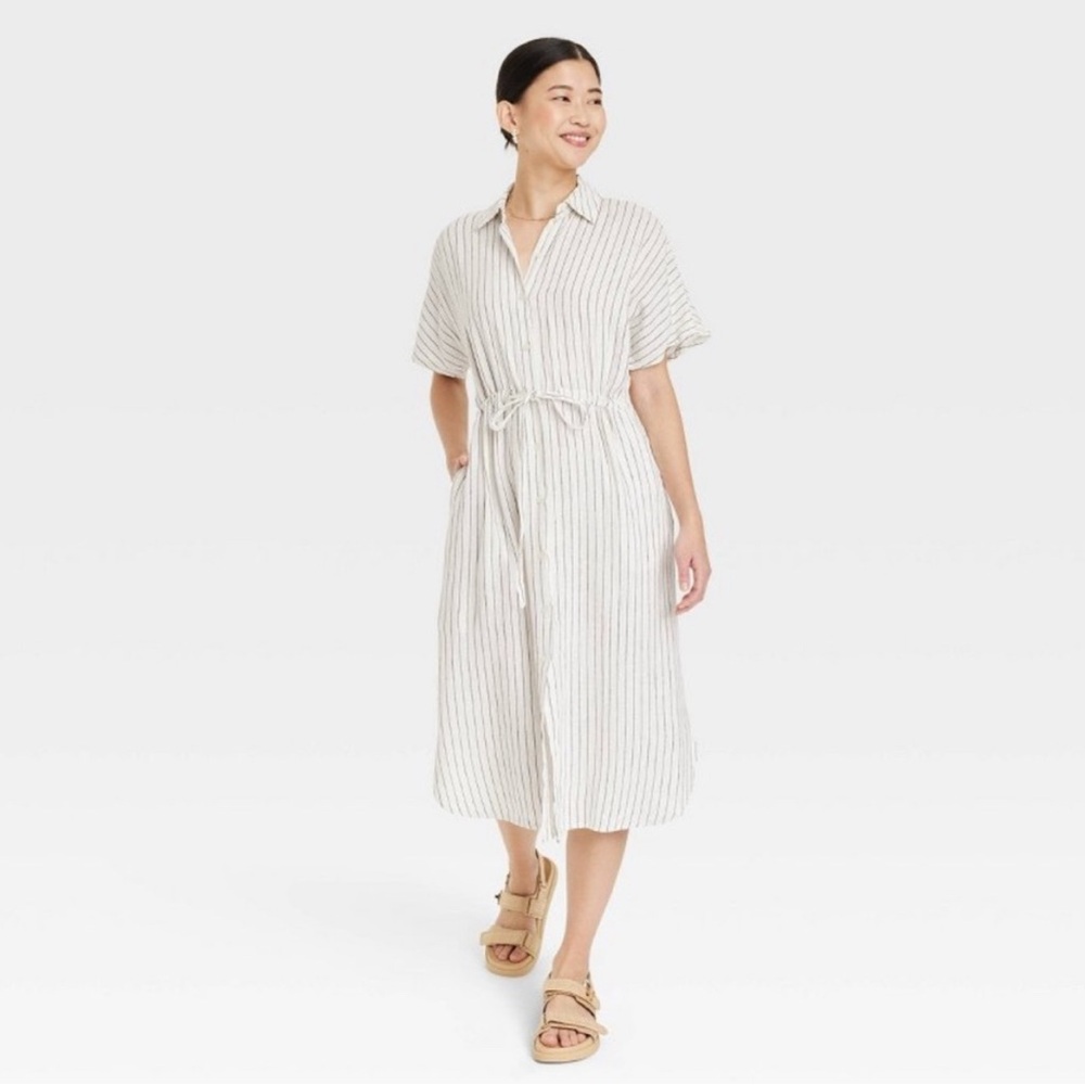 A New Day Striped Midi Dress - White and Gray